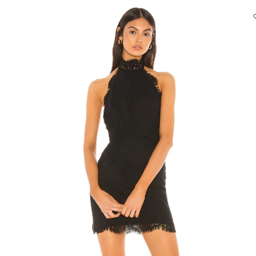 Free People Black Lace High-Neck Mini Dress
